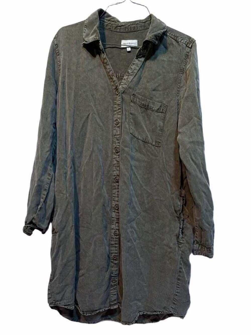 Thread & Supply Button Down Shirt Dress Size L Green